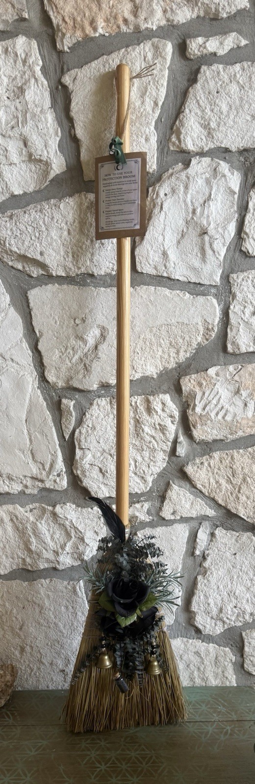 Full Size Straw Protection Broom and Witch Hat