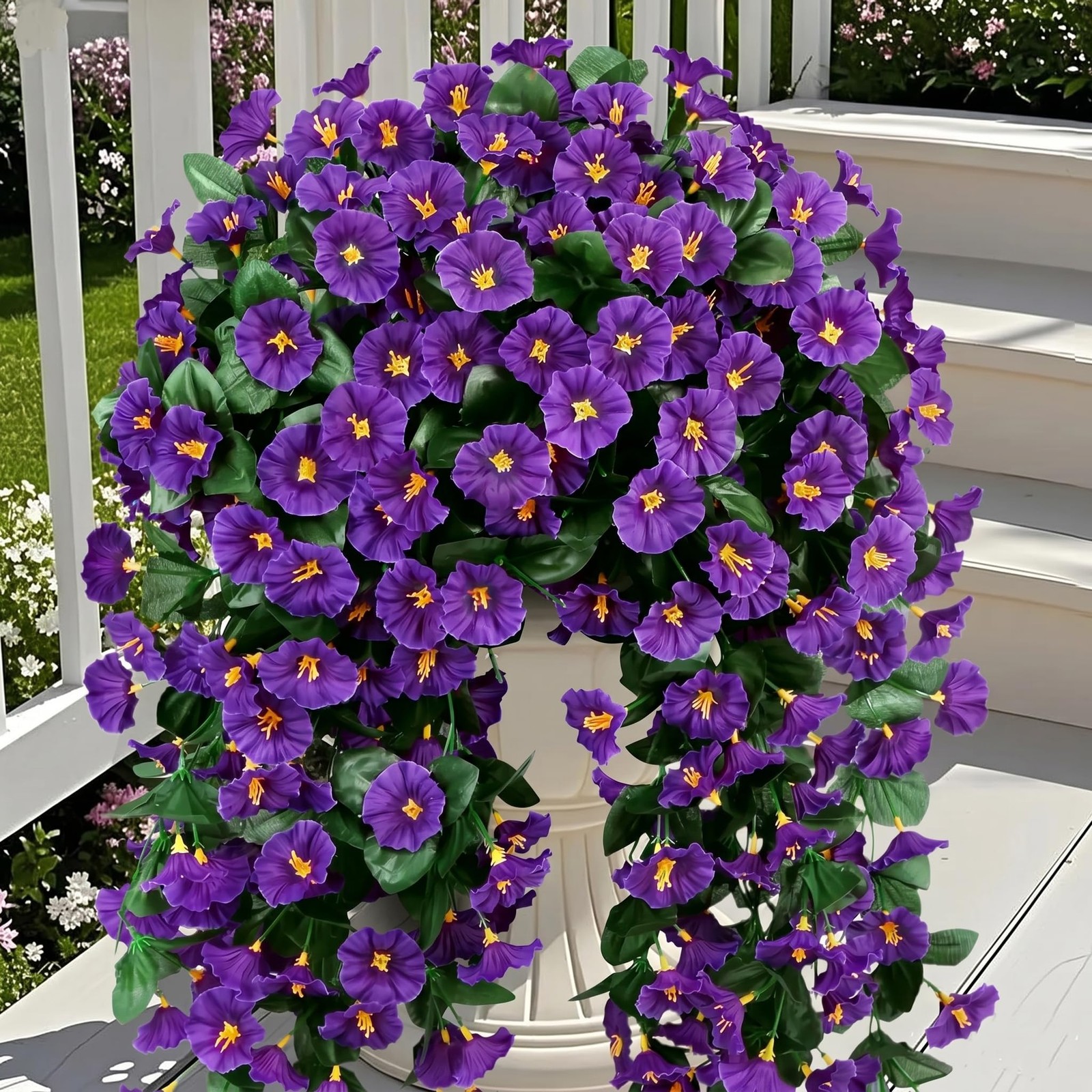3 Pcs Artificial Hanging Flowers for Outdoors, Fake Silk Hanging Plants Faux Mor