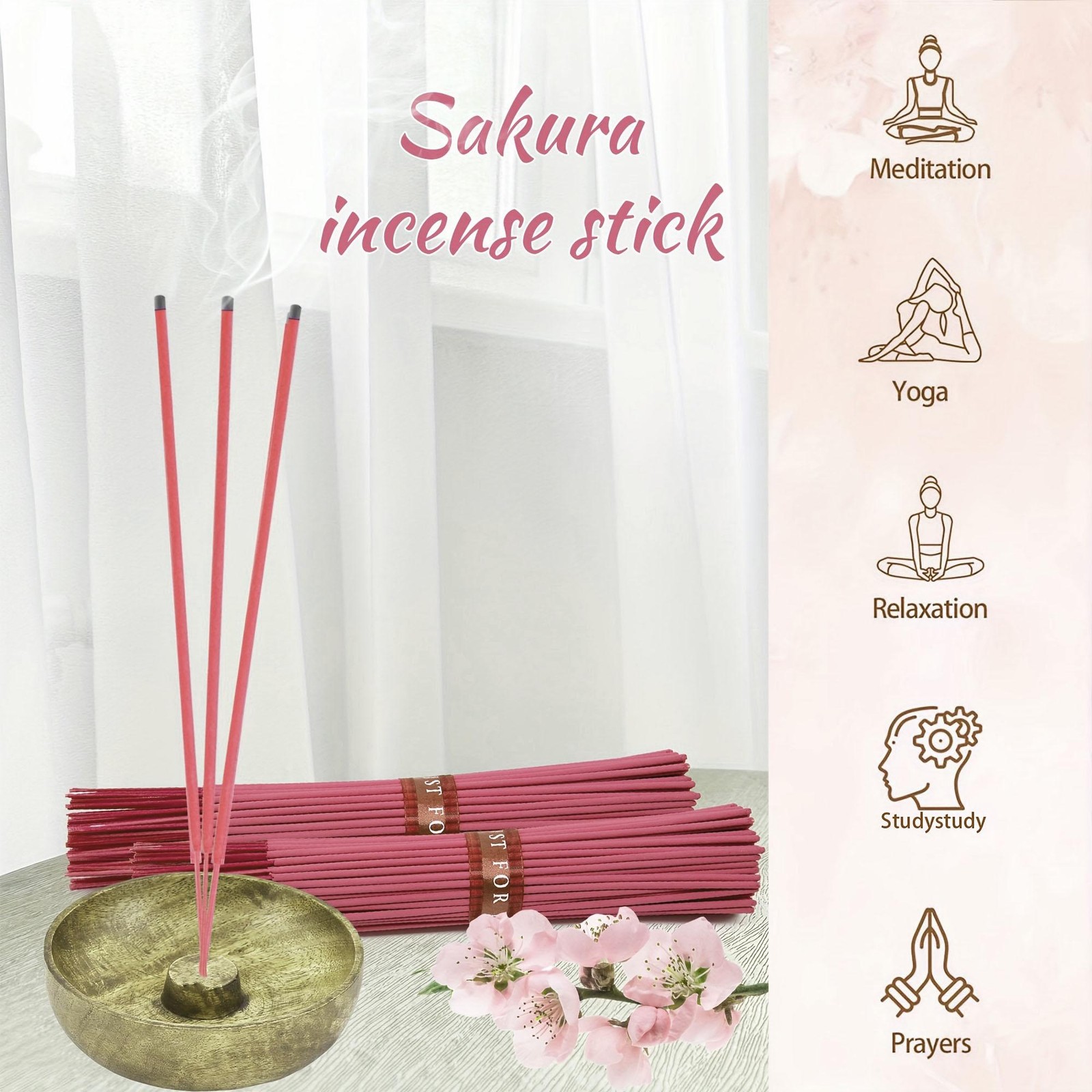 Cherry Blossom Incense Sticks Handmade Natural Floral Scent Long Lasting 25cm