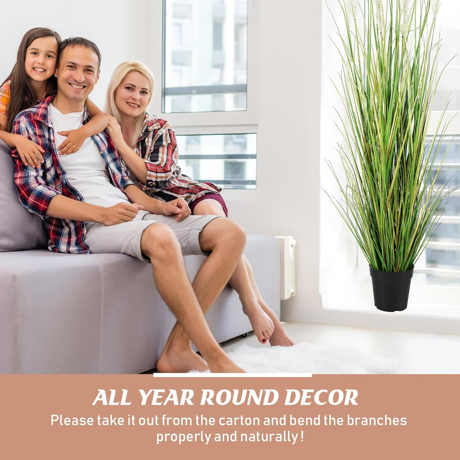 5 Ft Tall Artificial Grass Plants – Potted Faux Pampas for Home Decor (2 Pcs)