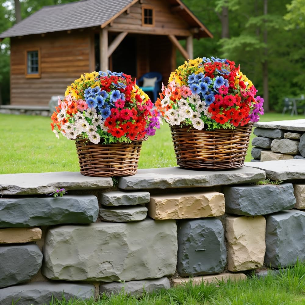 New Best Artificial 16 Bundles Outdoor Flowers for Spring Decoration, Fake Daisy