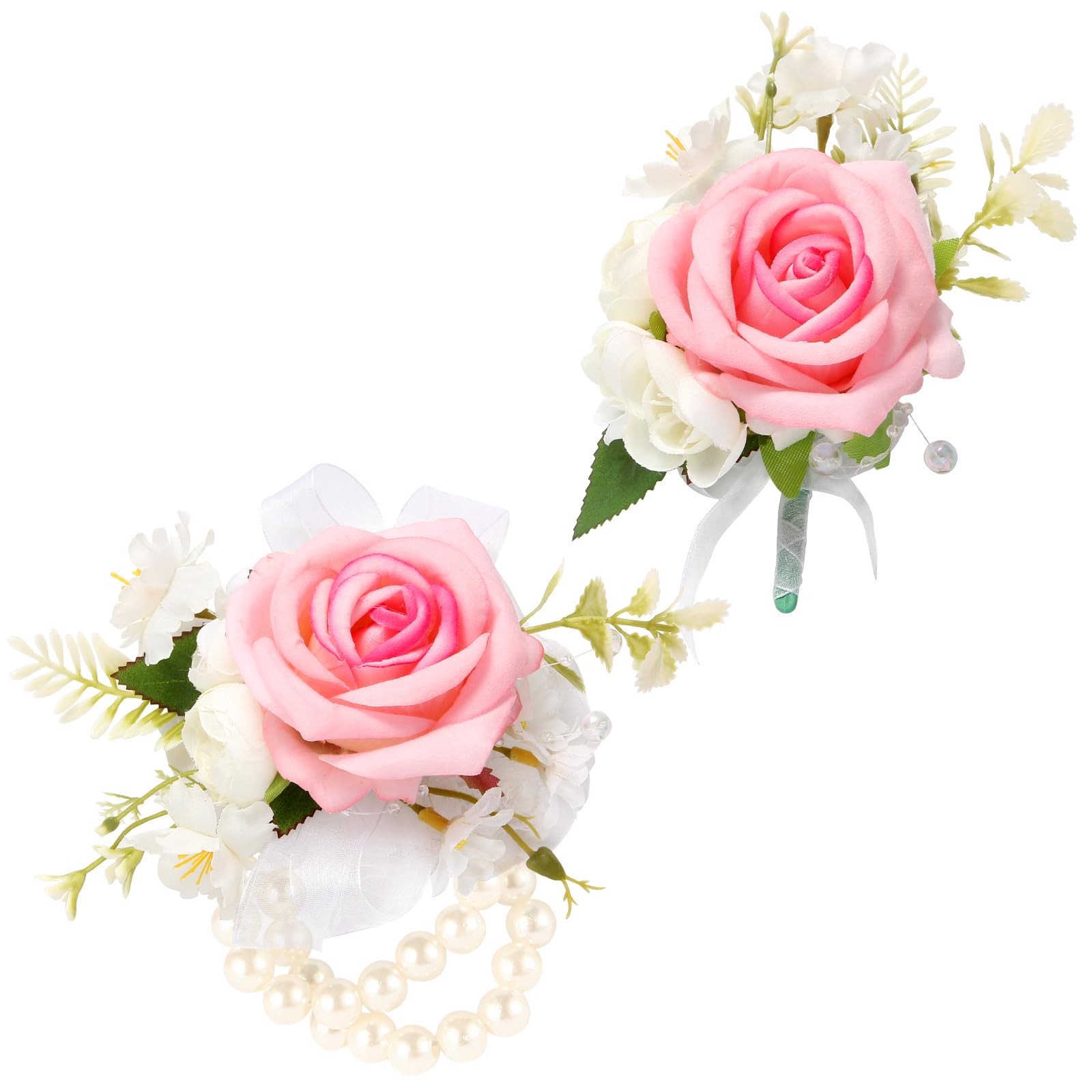 1 Set Wrist Corsage Boutonniere Set Artificial Rose Pink Wedding Prom Party