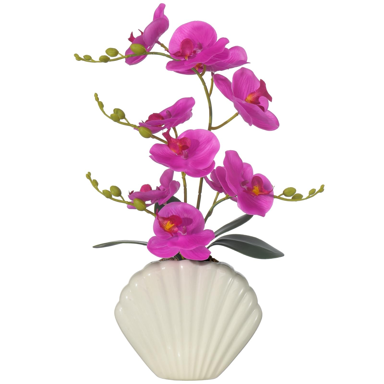 Artificial Phalaenopsis Orchid Plant in Seashell Pot, 16″ Fake Orchid Flowers…