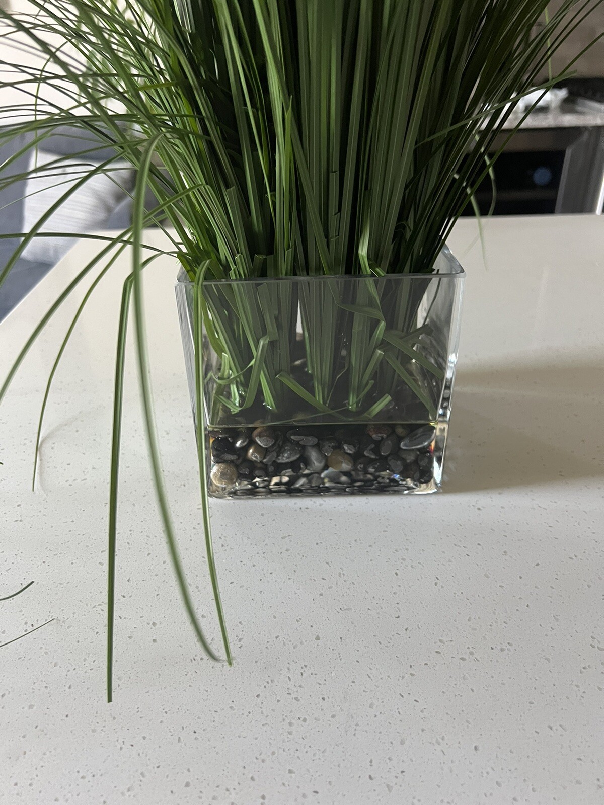 Faux Grass Potted Clear Vase 2ft Artificial Plant Green