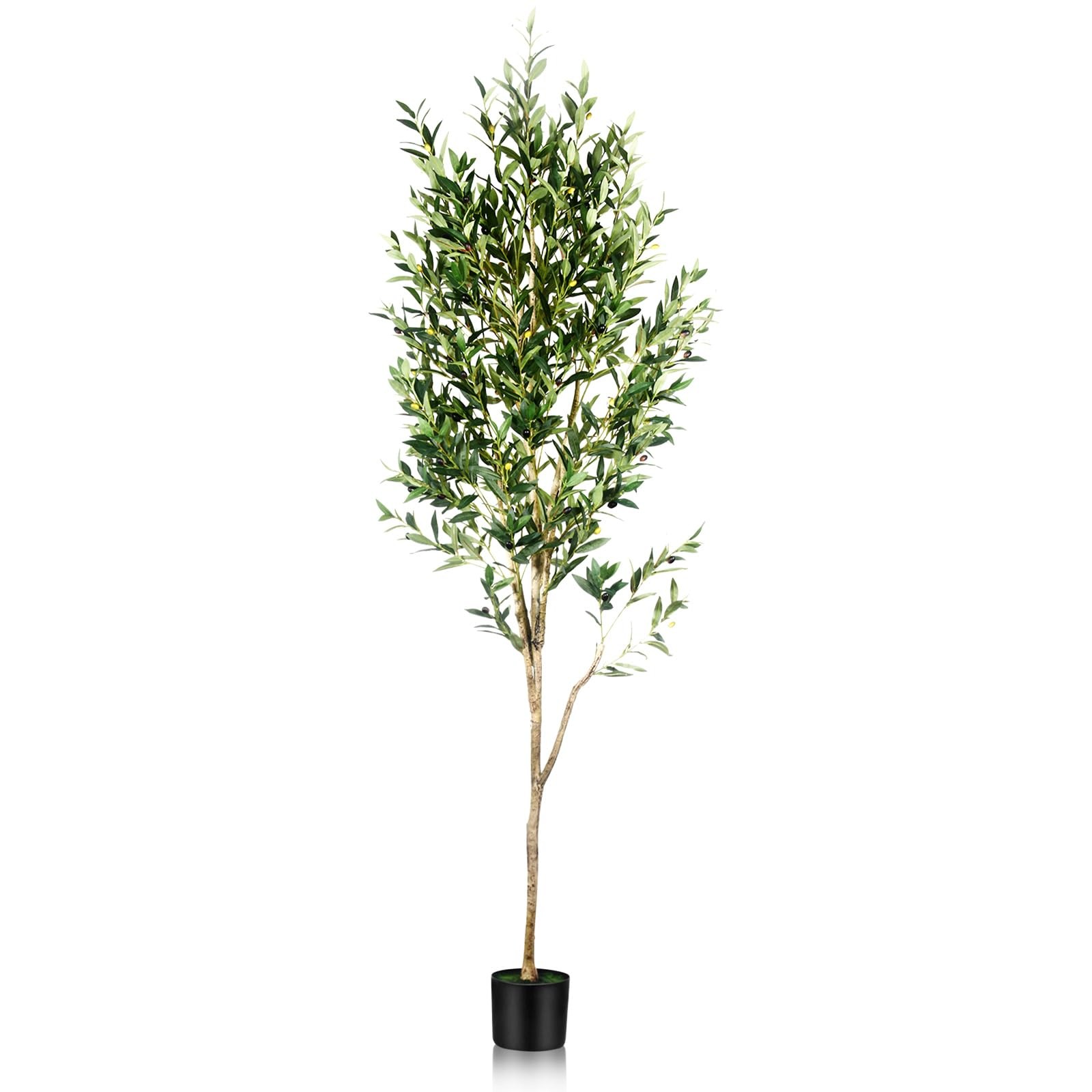 7FT Olive Tree Artificial Indoor – Tall Faux Olive Tree with Wood Trunk and L…