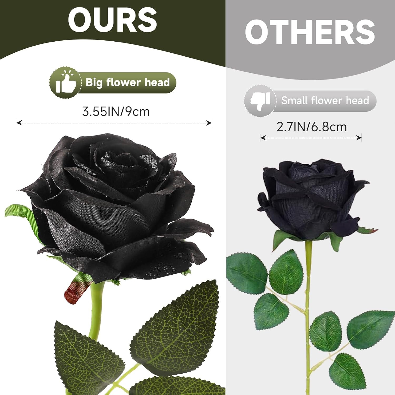 Black Roses Artificial Flowers -12 pcs Realistic Single Long Stem Fake Silk Rose