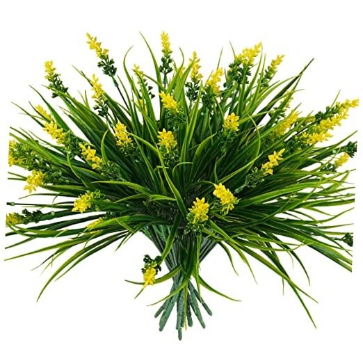 12 Bundles Artificial Plants Outdoor, 18.2″ UV Resistant Faux 12 Pcs Yellow