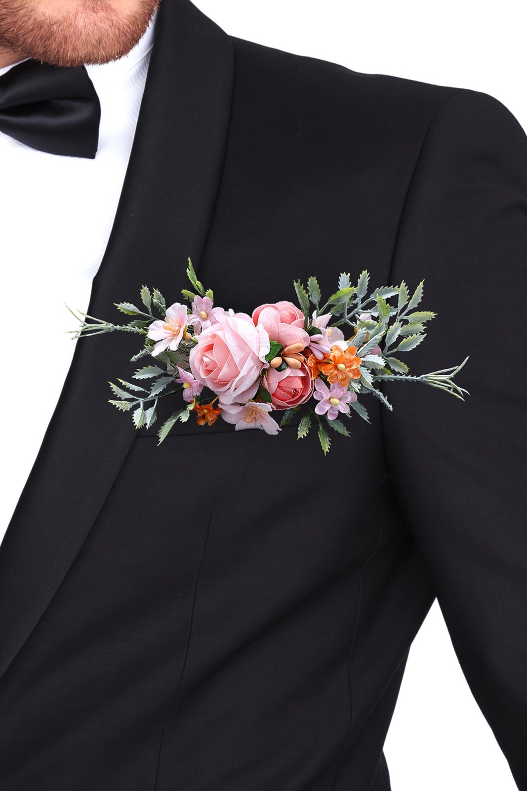 Pink Pocket Boutonniere Men Wedding Rustic Corsage Groom Prom Suit Accessory