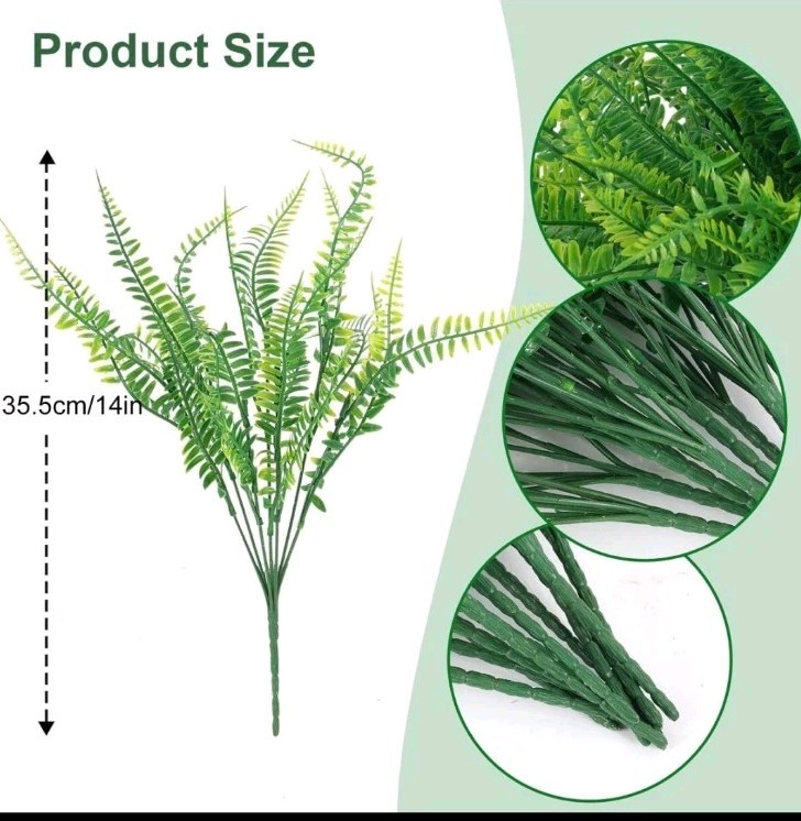 12 Pcs Artificial Boston Fake Fern Plants Bushes Faux Shrubs Outdoor Greenery
