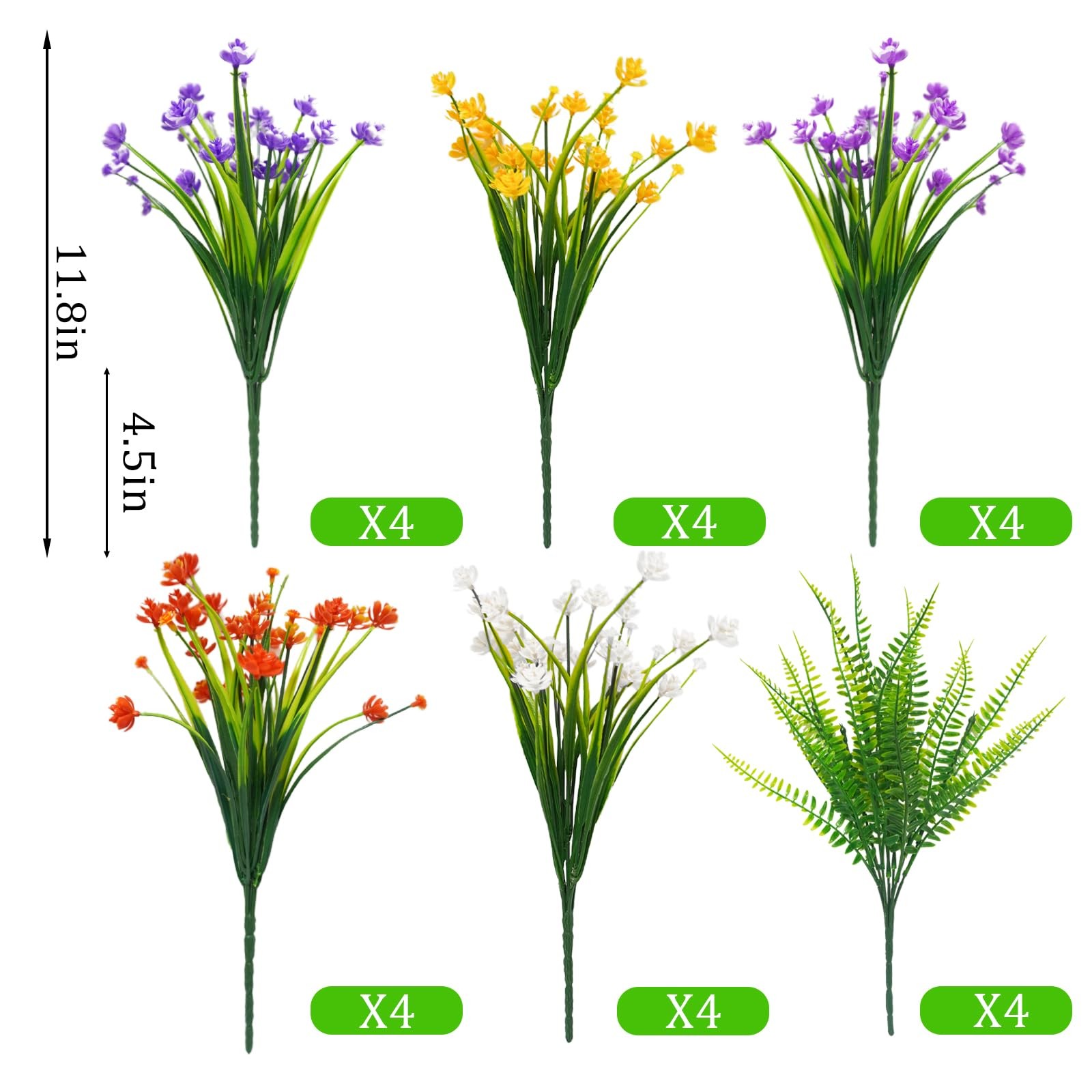 24PCS Artificial Flowers for Outdoors UV Resistant Fake Flowers with Bostern …