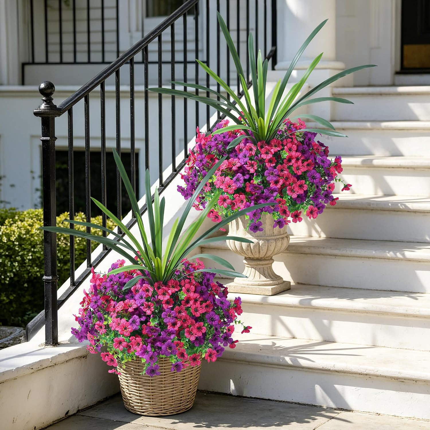 UV Resistant Artificial Outdoor Flowers – 12 Bundles of Silk Daisies & Eucalyptu