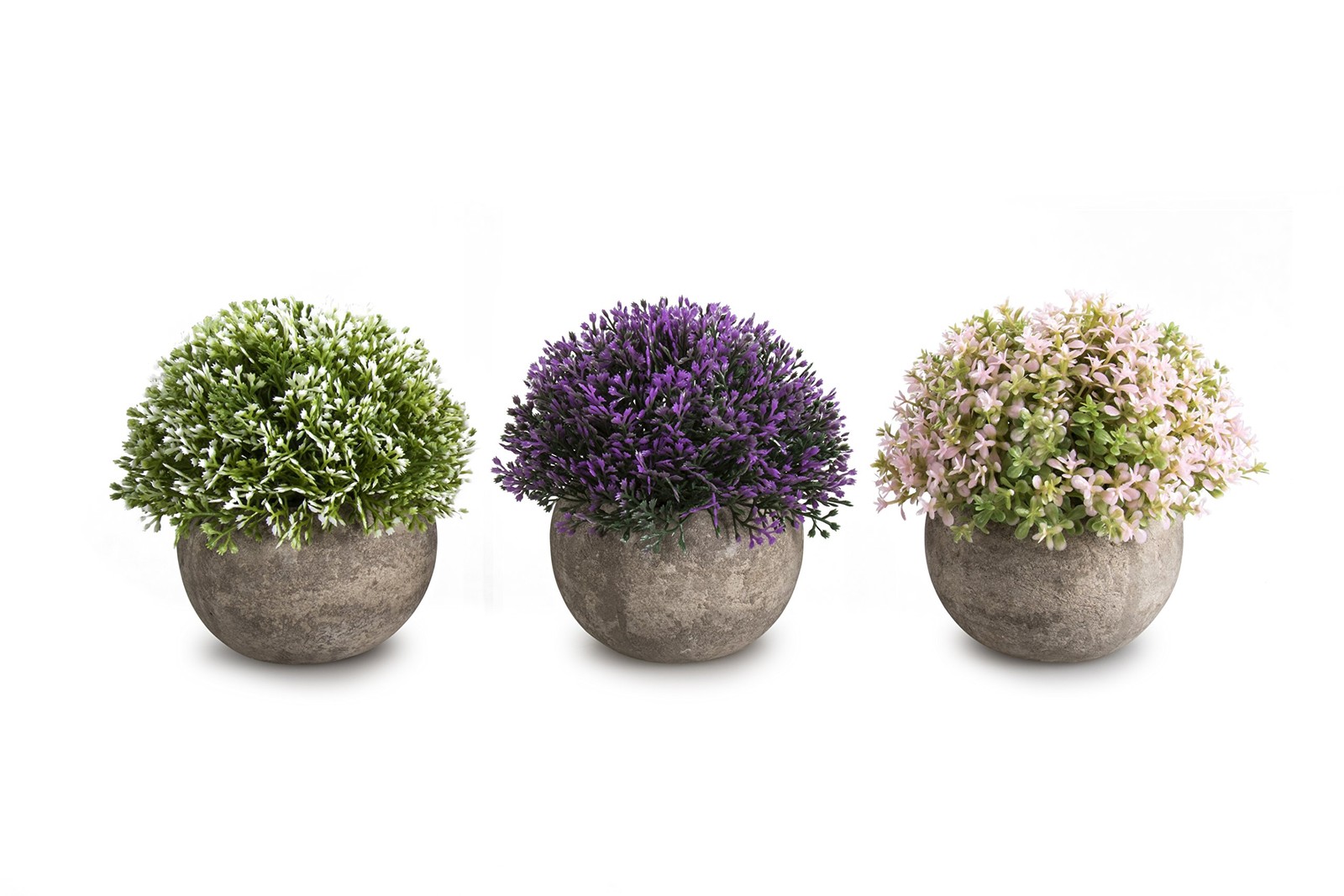 Mini Artificial Plants Plastic Fake Colorful Flower Topiary Gray Pots 3PC