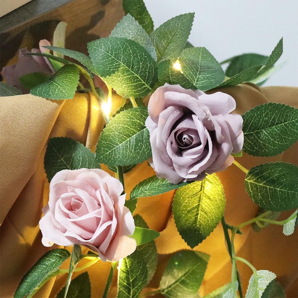 6FT Artificial Flower String Lights Battery Operated Rose Floral Garland with…