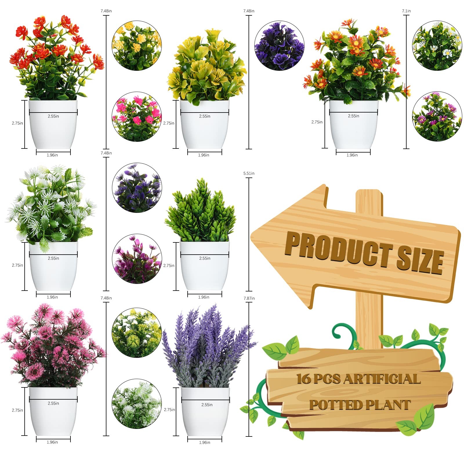 16 Pcs Small Fake Plants Artificial Potted Plants Faux House Plant Mini Pot P…