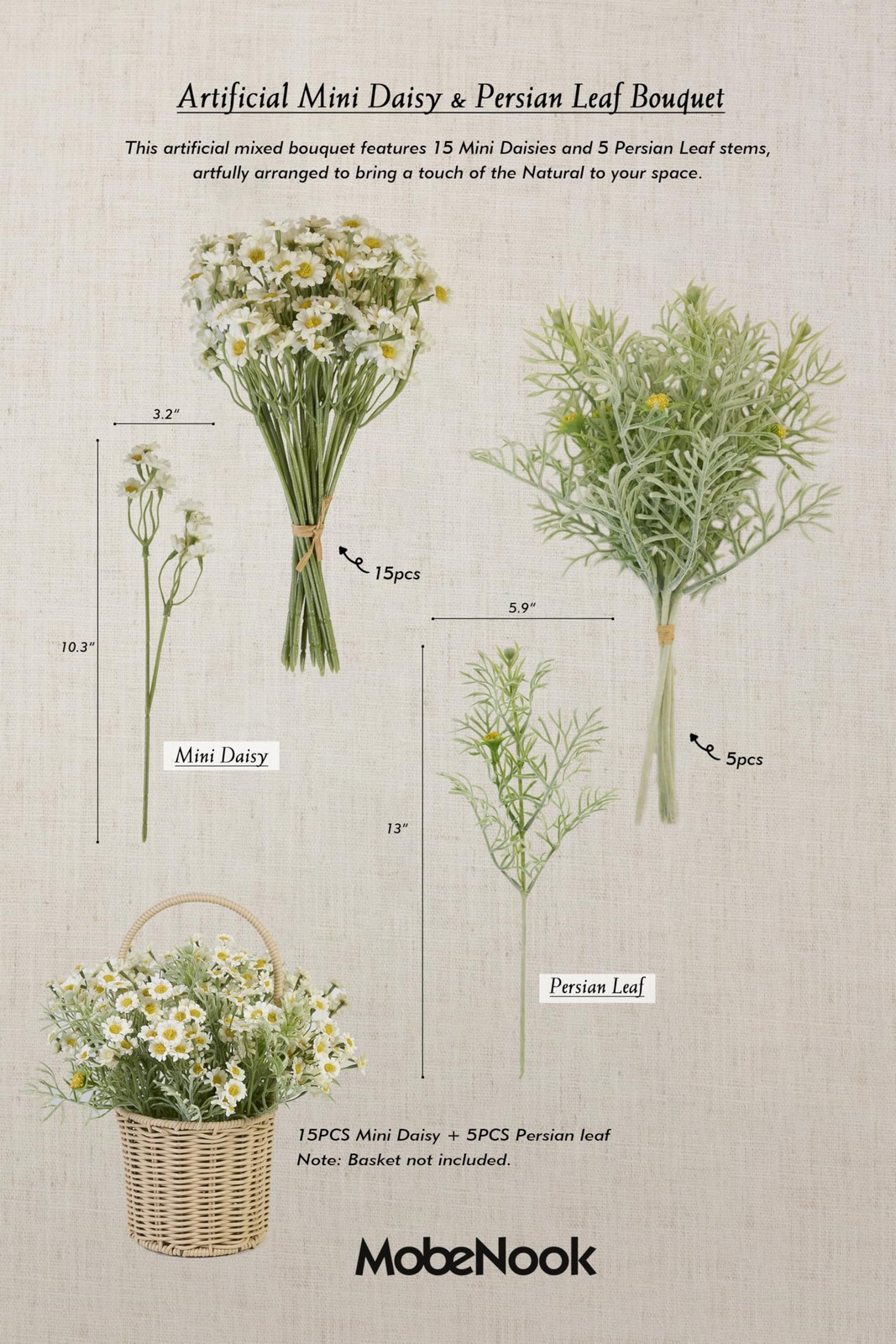 Artificial Wildflower Bouquet, White Daisy Flowers for Home Decor