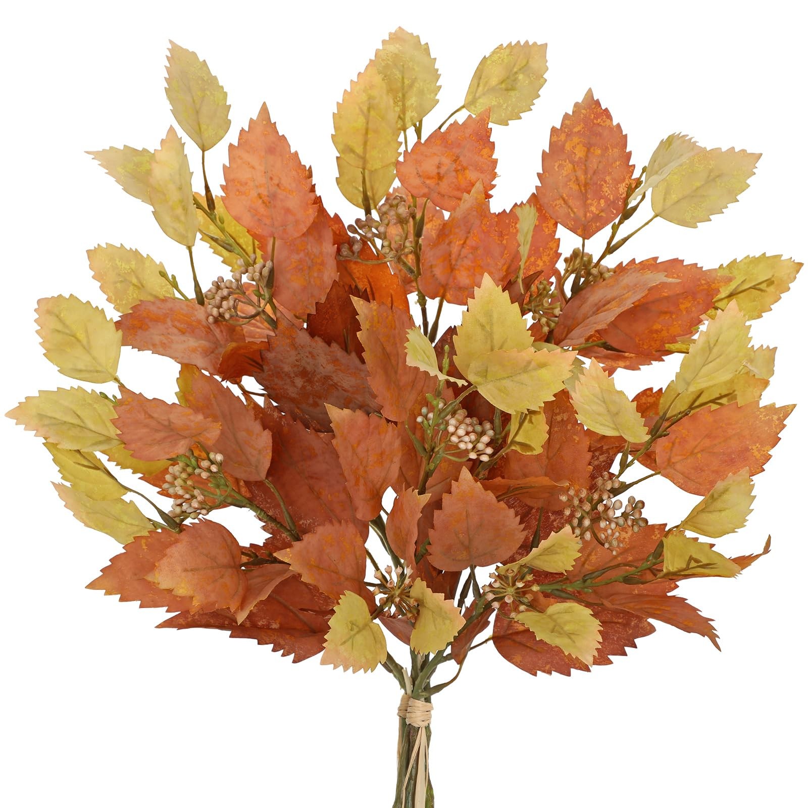 Artificial Fall Birch Leaves Stems – 2 Bundles Faux Autumn Foliage Arrangemen…