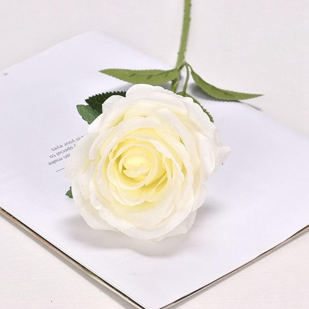 1Pc White Artificial Silk Roses Long Single Stem Artificial Roses for Home De…