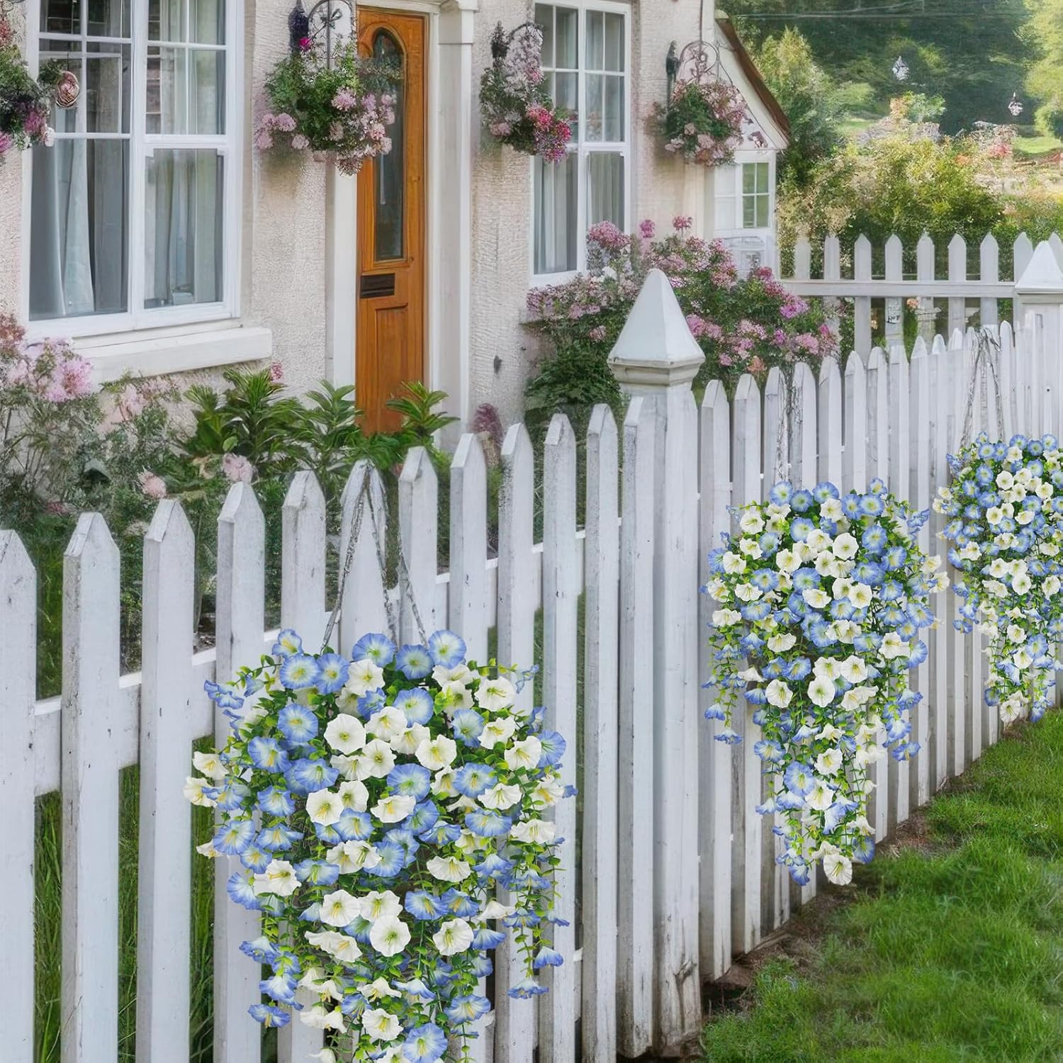 3 Pcs Artificial Hanging Flowers for Outdoors Morning Glory Artificial Flowers S