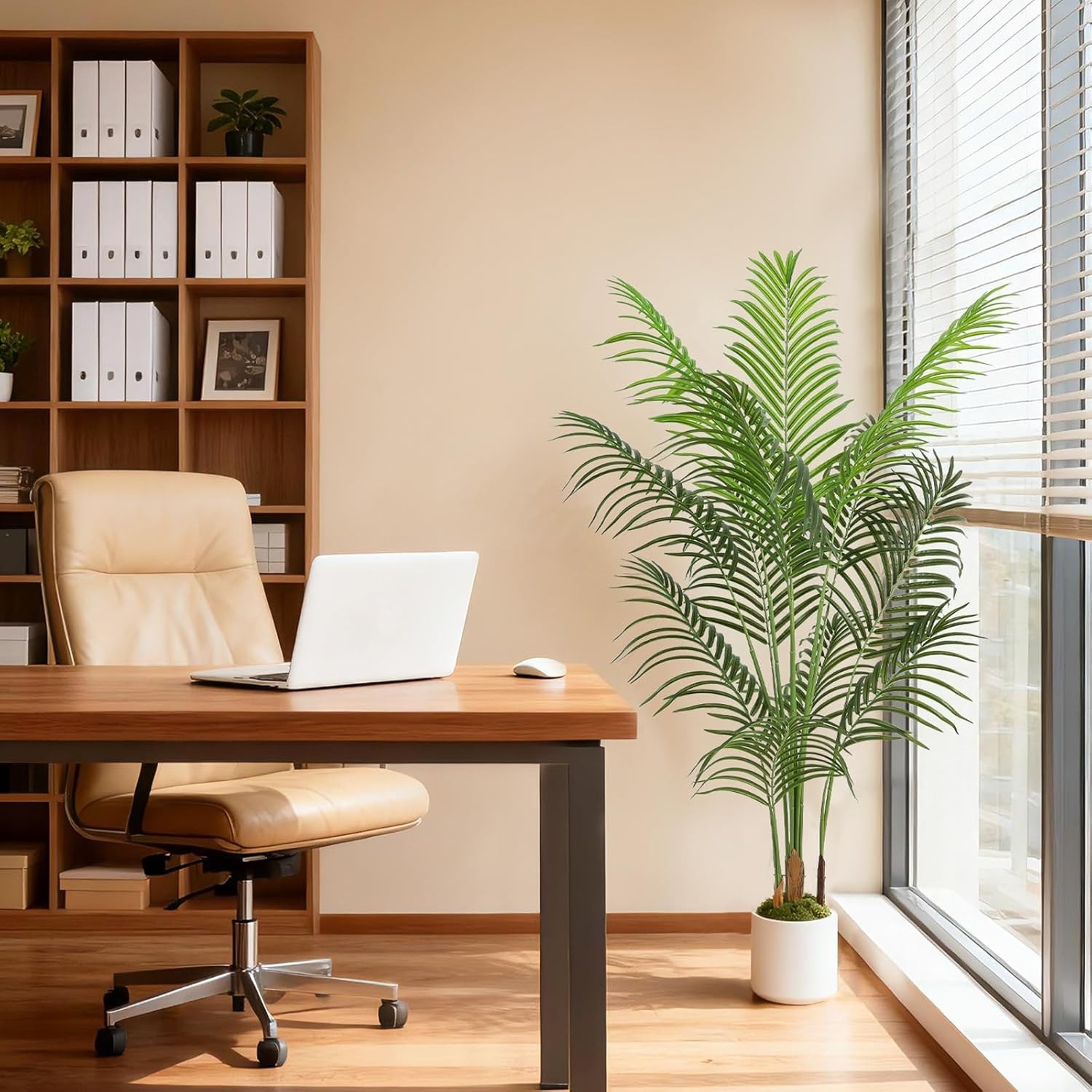 NEW 5FT Artificial Palm Tree Areca 12 Leaves White Planter Indoor Outdoor
