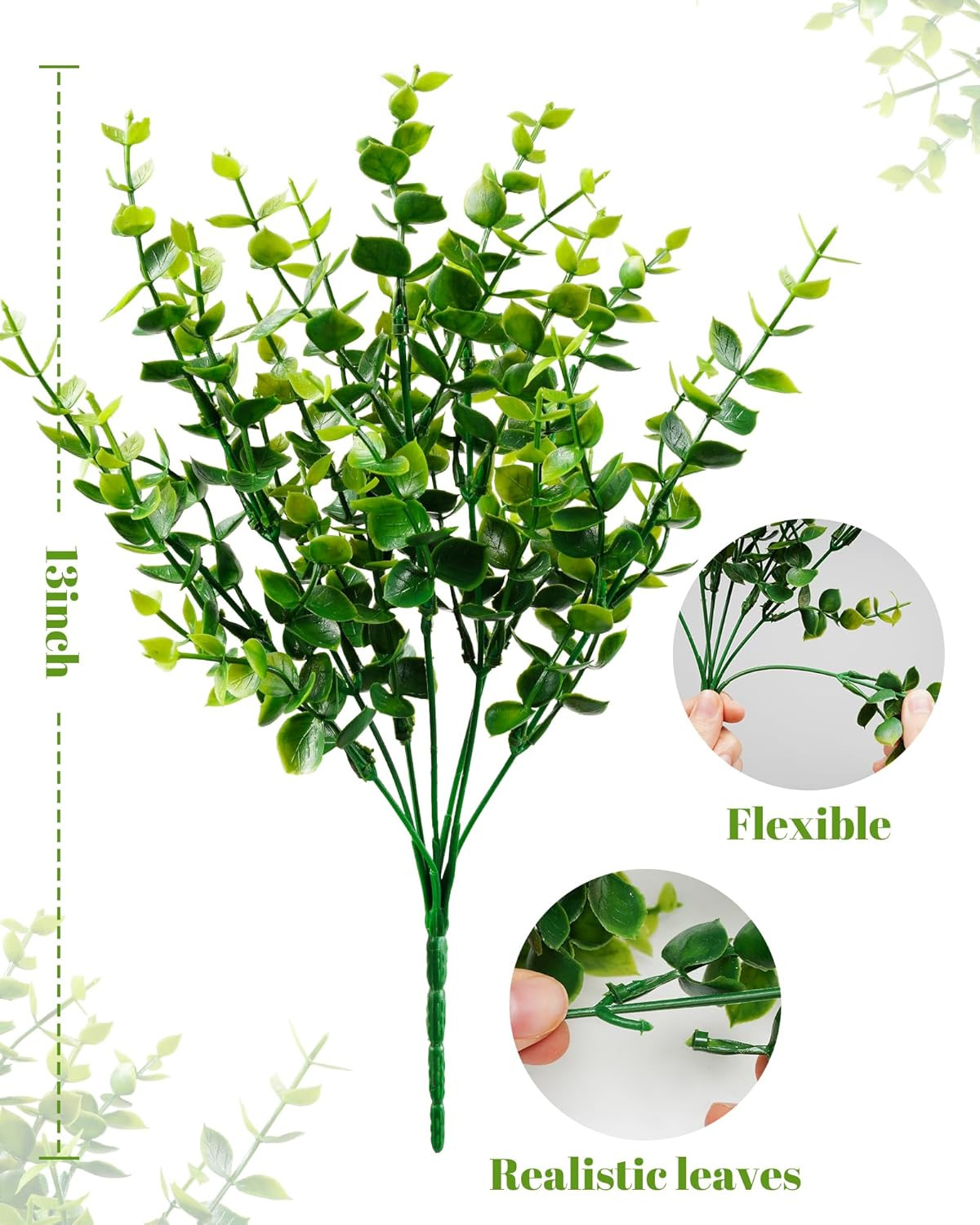 20 Bundles Artificial Greenery Boxwood Stems Outdoor UV Resistant, Fake Plastic