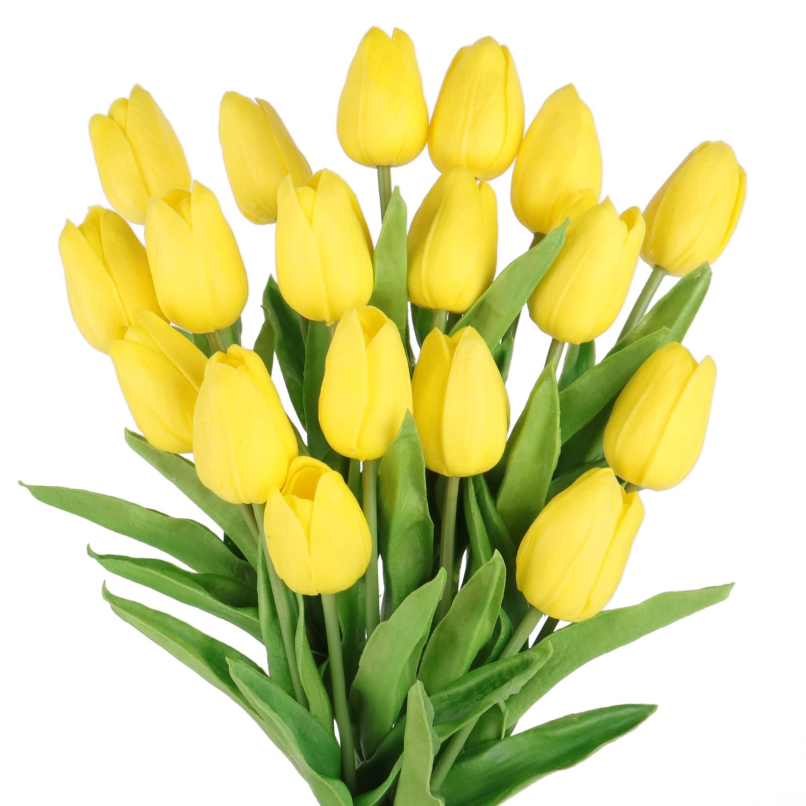 18 PCS Tulips Artificial Flowers Faux Real Touch Bouquets Spring Easter Yellow