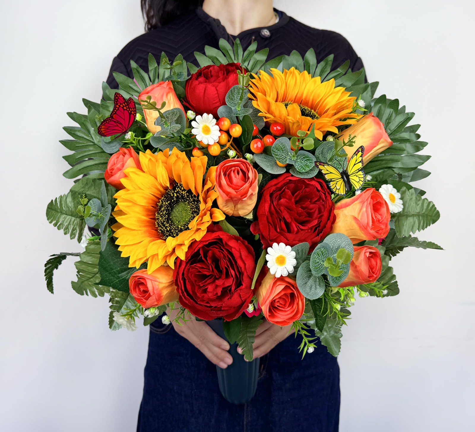 Artificial Cemetery Flowers for Outdoor Grave Decorations，Memorial Flower- Re…