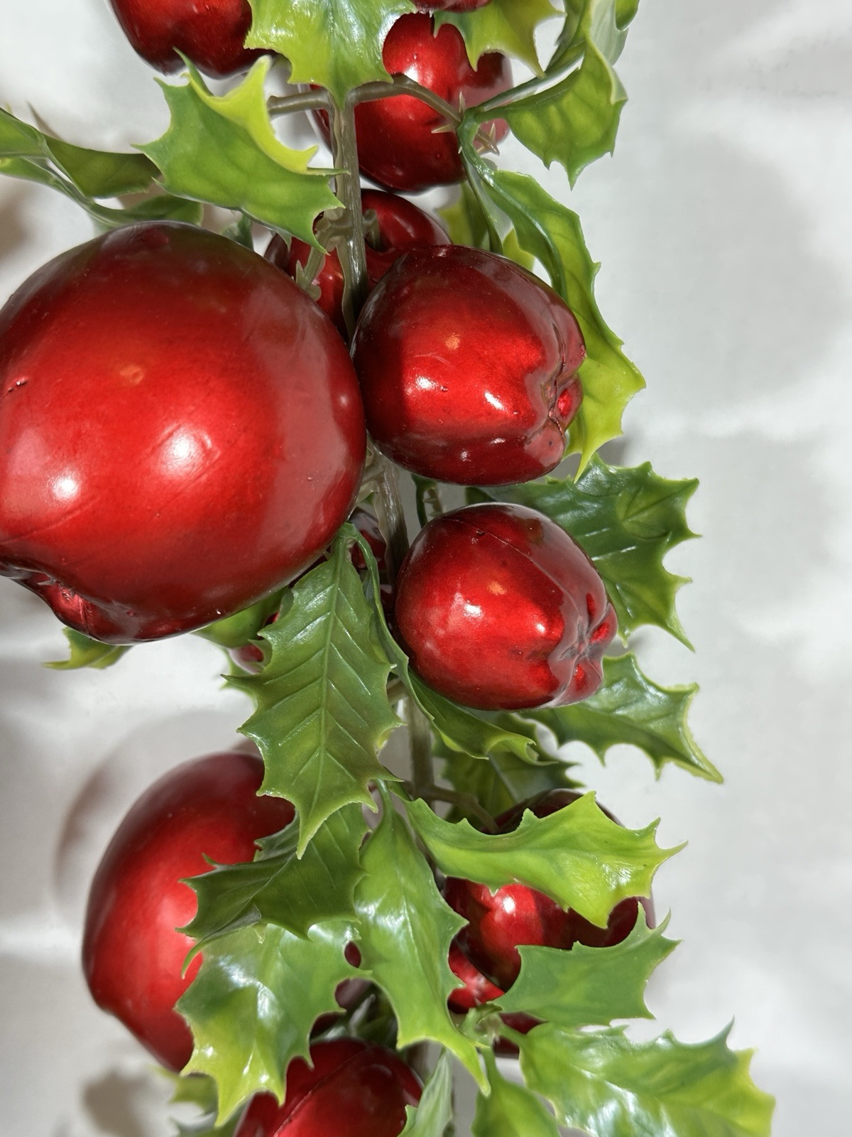Lot of 2 Vintage Artificial Christmas Foliage Swag Apples & Holly 21″ Long NICE