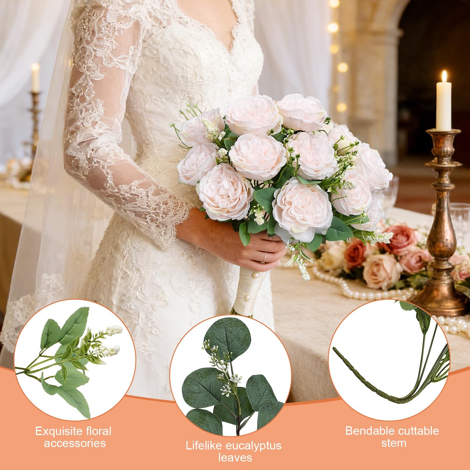 Peonies Artificial Flowers Bulk, 12 Bundles Fake Silk Peonies Faux Eucalyptus…