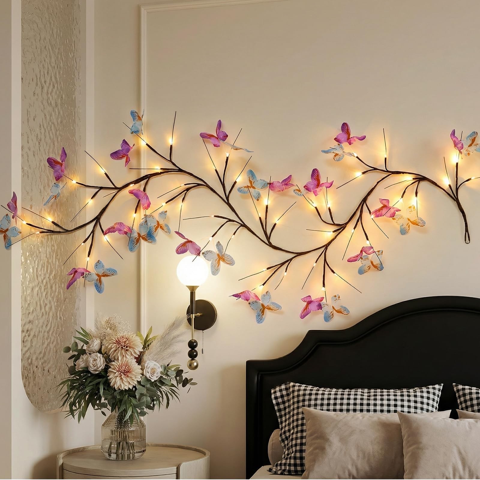 Willow Vine Wall Light 5.9ft Warm White LED with Butterfly