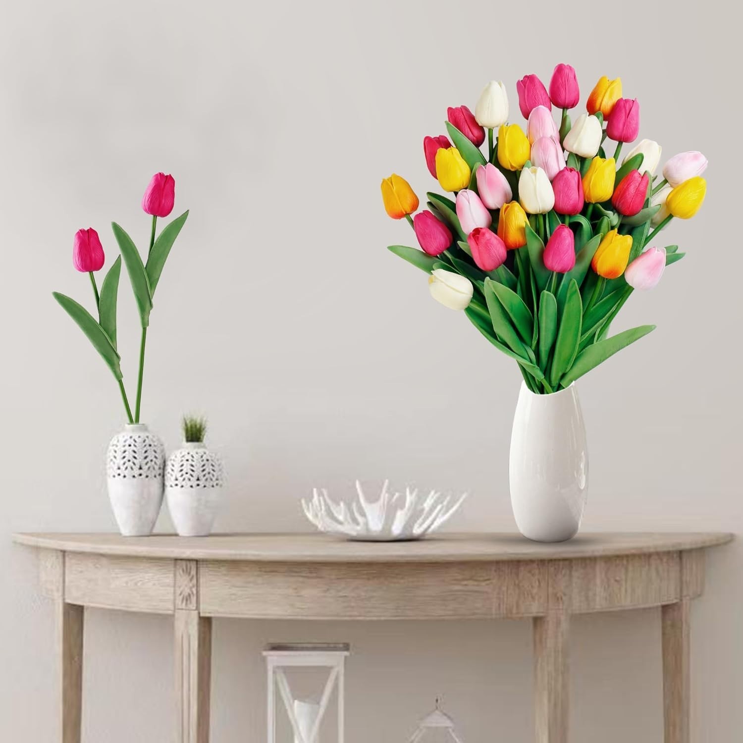 30 Pcs Fake Tulips Artificial Flowers Real Touch PU Faux Flowers Tulip Stems