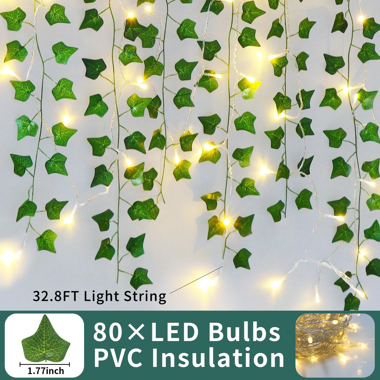 Fake Vines for Room Decor(24Pack168Ft),with CE Certified 160 LED String Light…