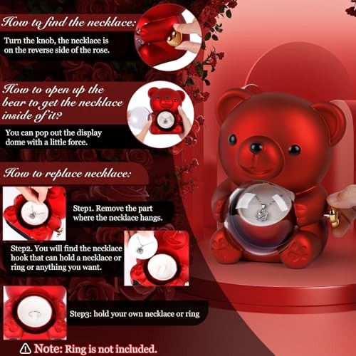 Romantic Rose Bear Teddy with Preserved Rose, Rose Bear Gift Box Set Purple