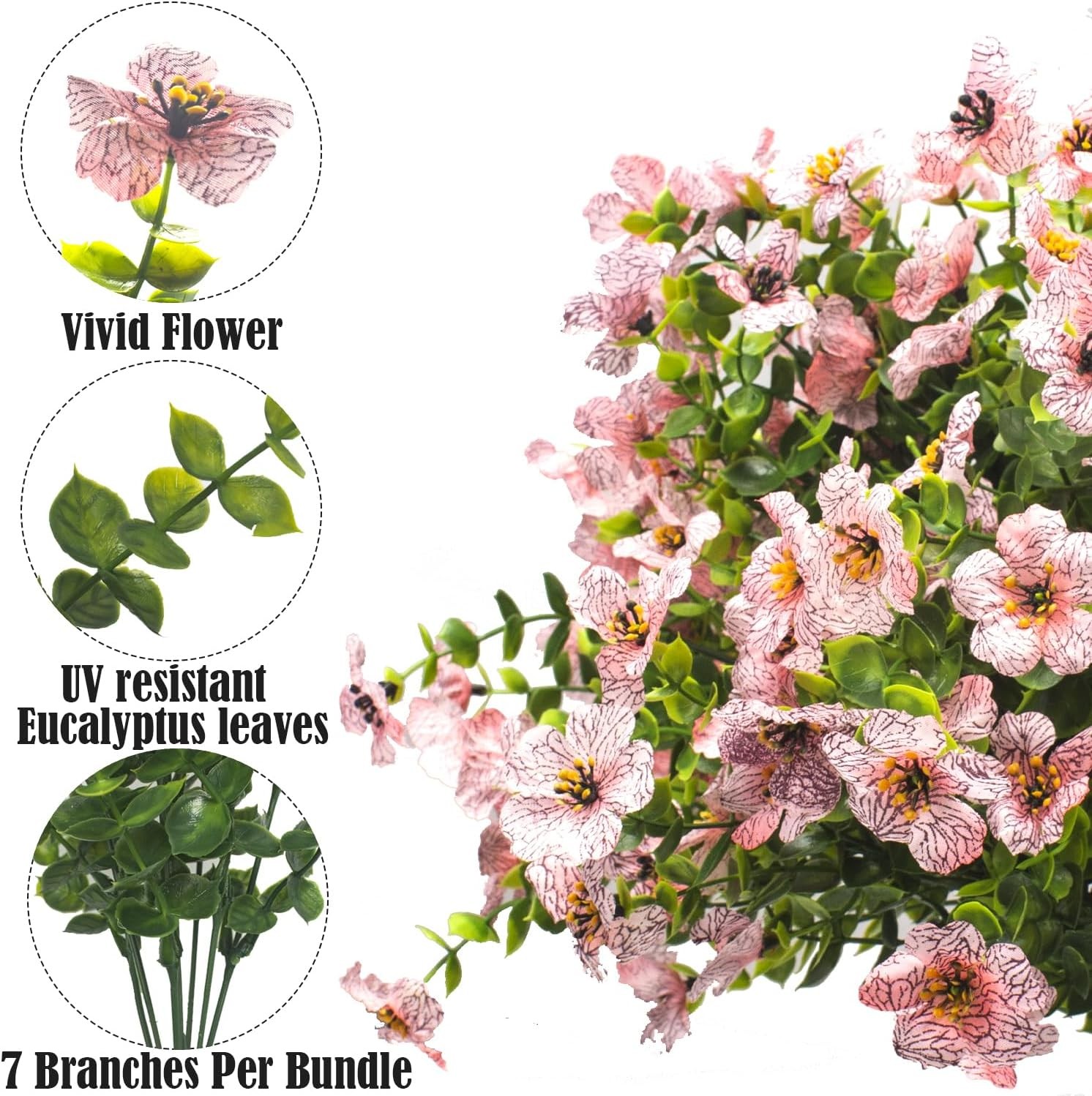 Artificial Fake Flowers for Outdoor Spring Decoration, 16 Bundles Faux Silk