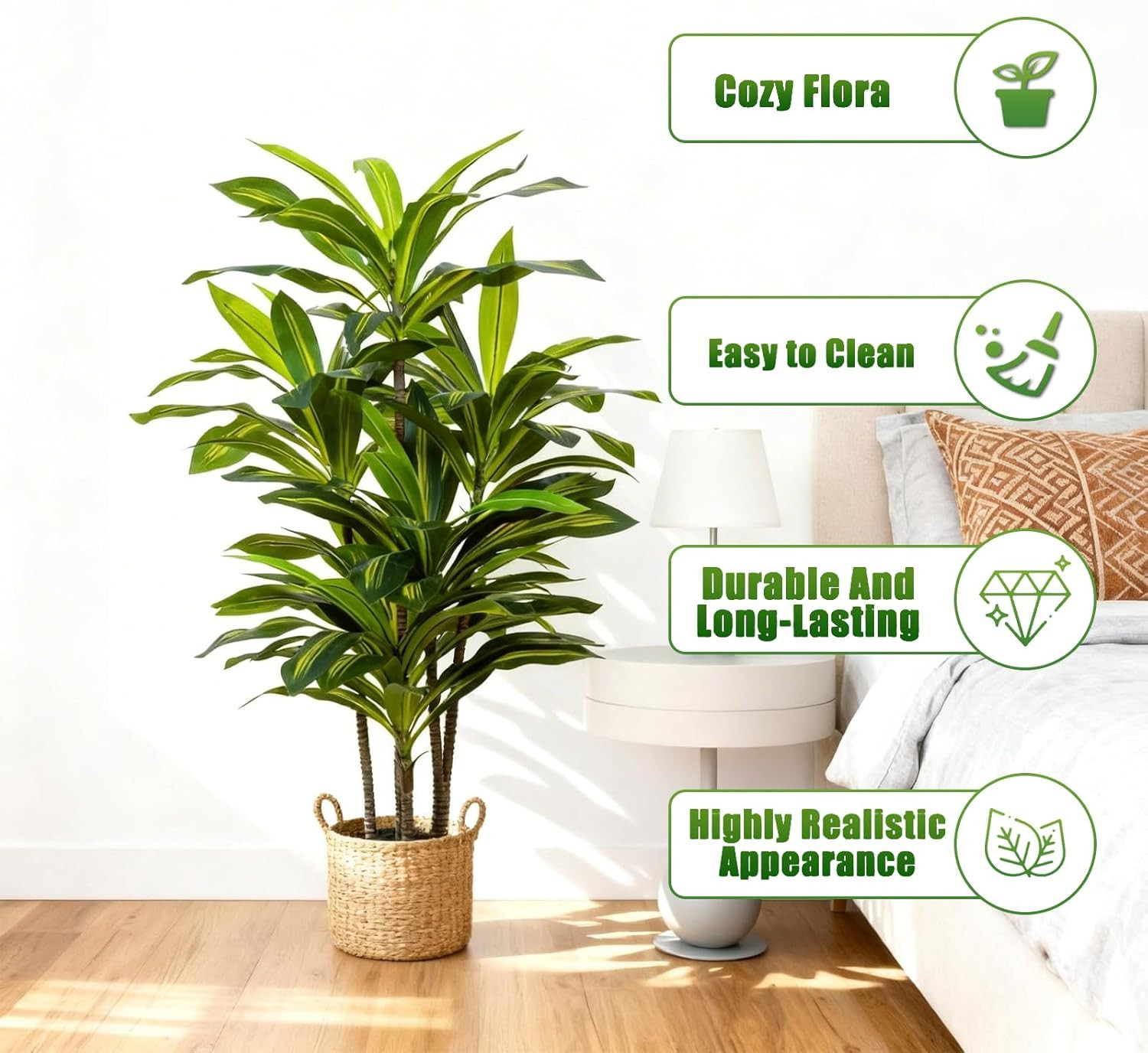 4ft Dracaena Artificial Plant – Large Tropical Indoor Fake Tree with Lifelike Le