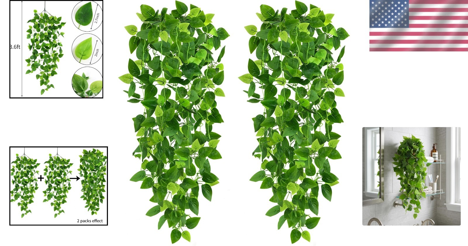 Low-Maintenance 2-Pack of 3.6ft Artificial Hanging Ivy Vines for Versatile Decor