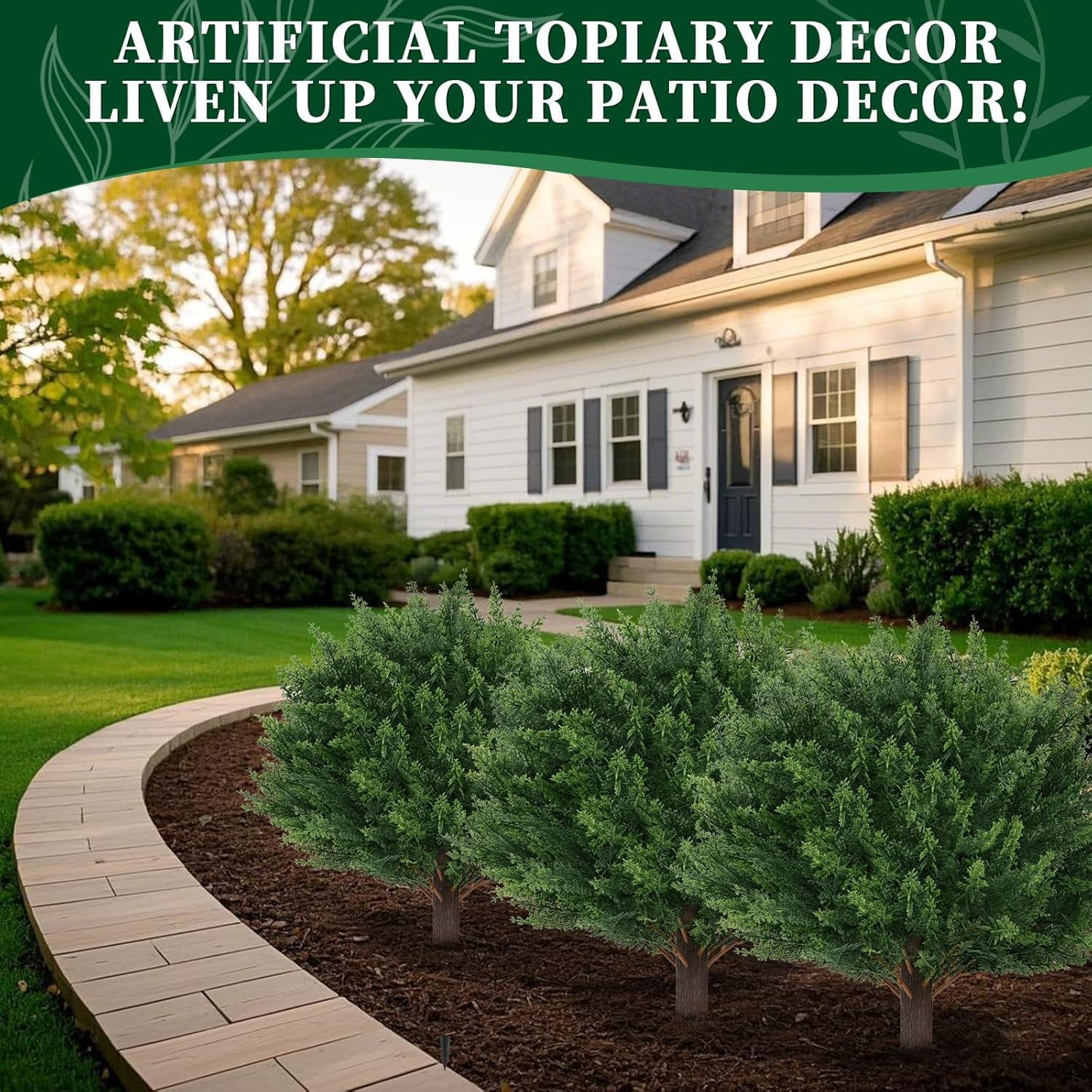 4Pack Artificial Cedar Topiary Ball Trees, 16” UV Resistant Fake Evergreen Shru