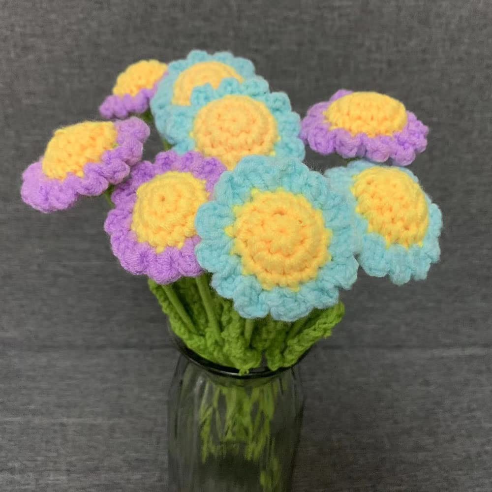 8 PCS Knitted Fake Sunflower Daisy Artificial Flowers Crochet Centerpiece