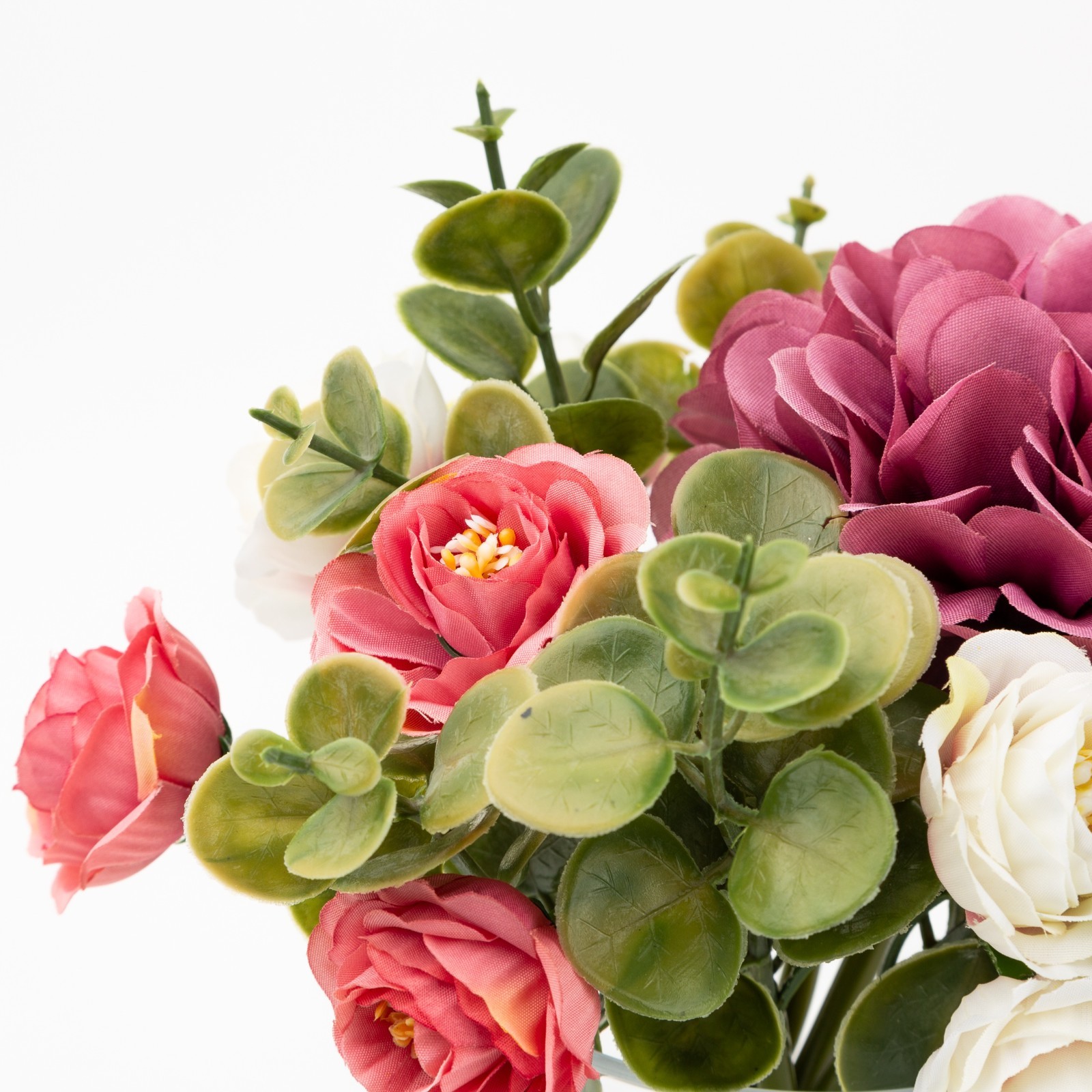 (4 pack) Mixed Faux Hydrangea Arrangement in Clear Glass Vase