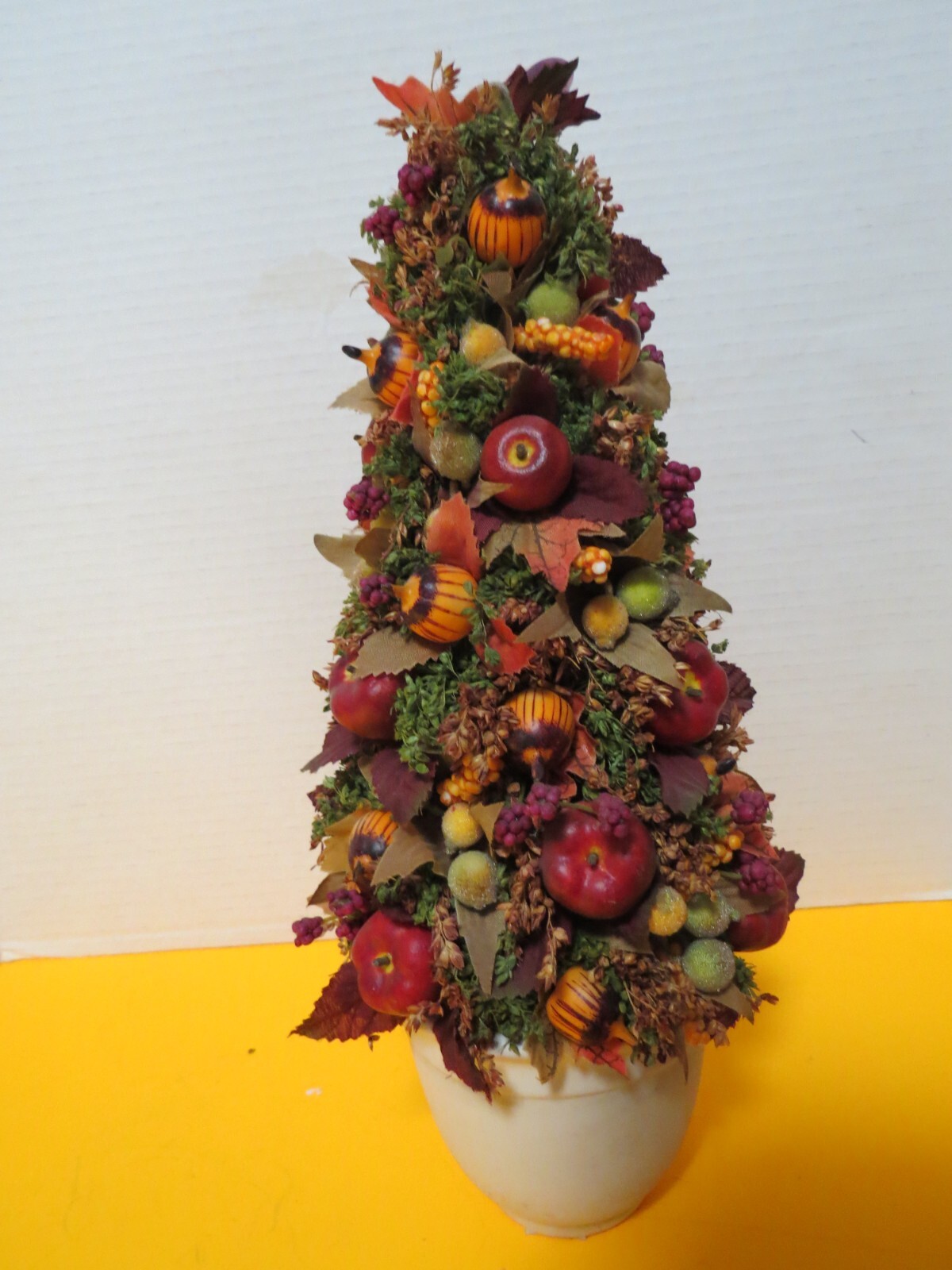 Fruit And Floral Christmas Style Tree Figure 13″T Artificial In Bisque Pot