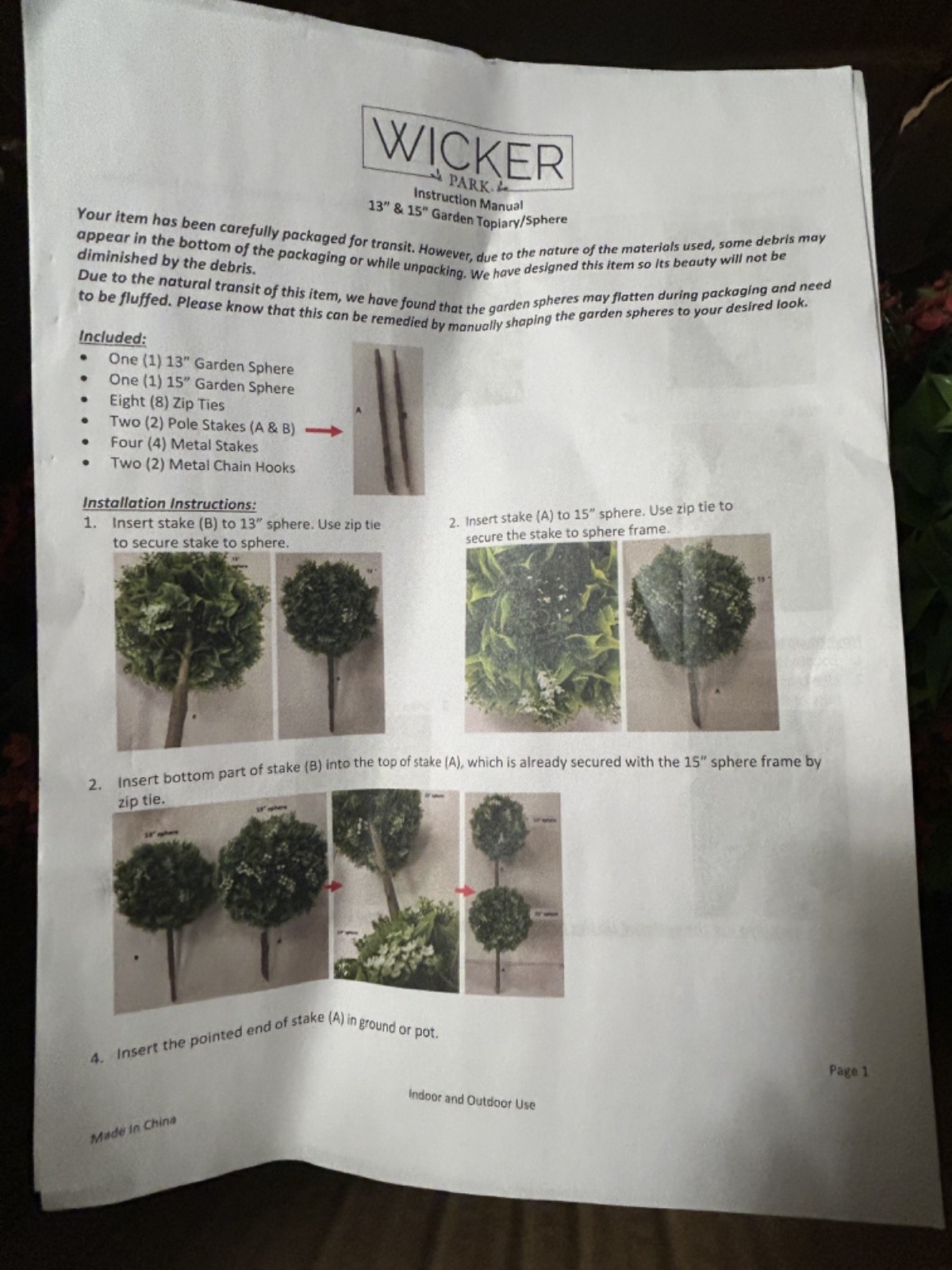 Wicker Park 13″ and 15″ Laurel Leaf 2′ Tall Garden Topiary (No pot) NEW