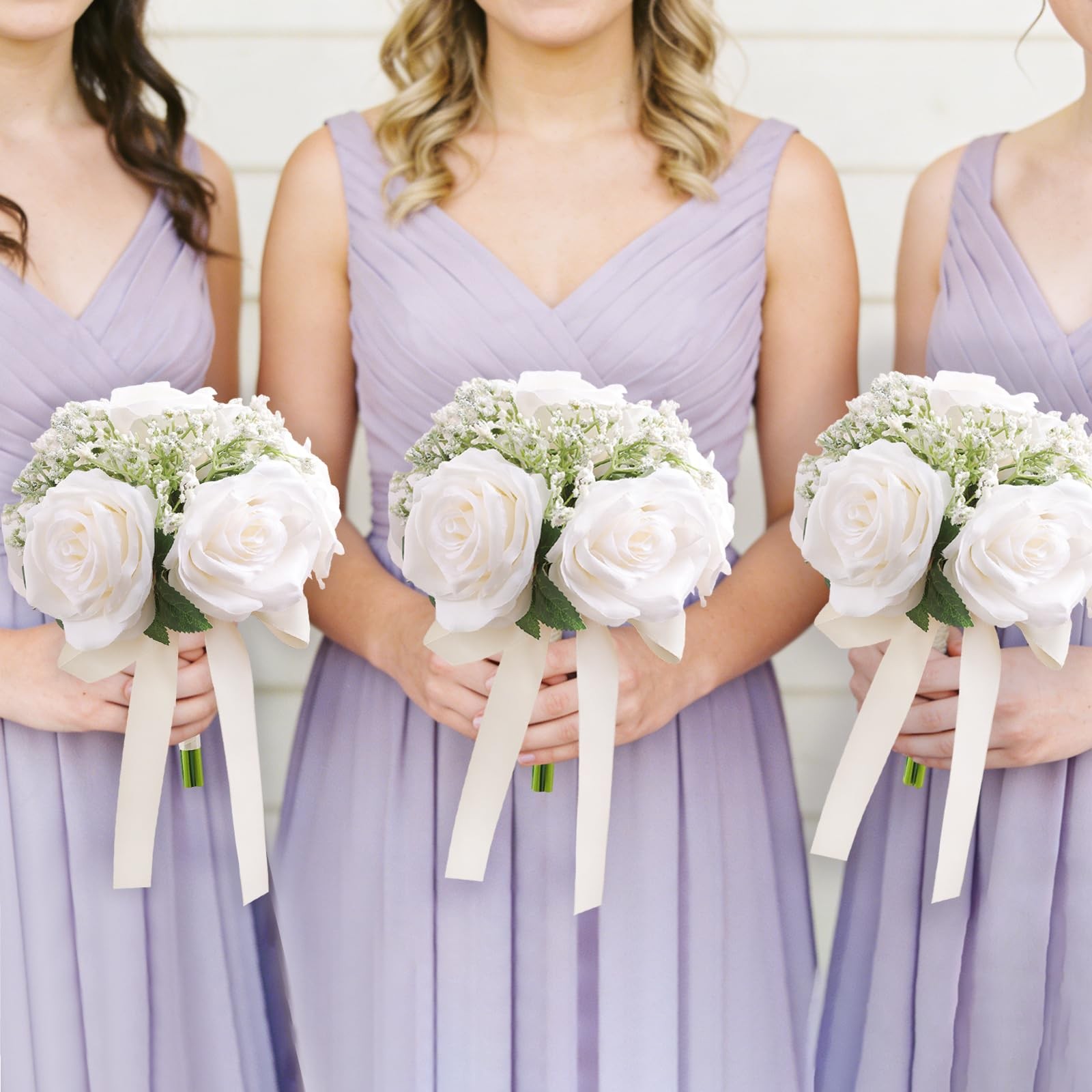 6.5 Inch Bridesmaid Bouquet Set of 6, Ivory Wedding Bouquets for Bridesmaids,…