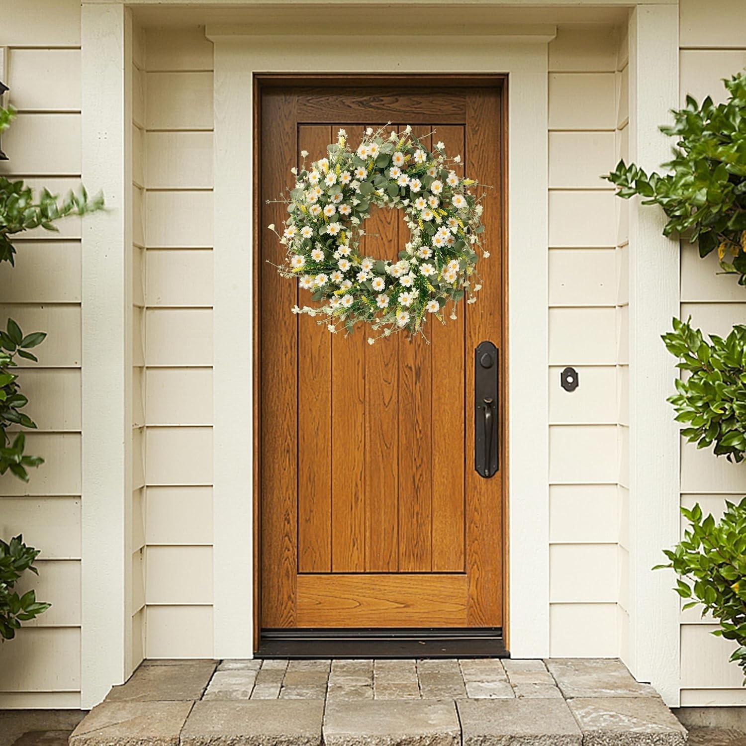 24 Inch White Daisy Wreath Silk Floral Eucalyptus Lavender Spring Decor