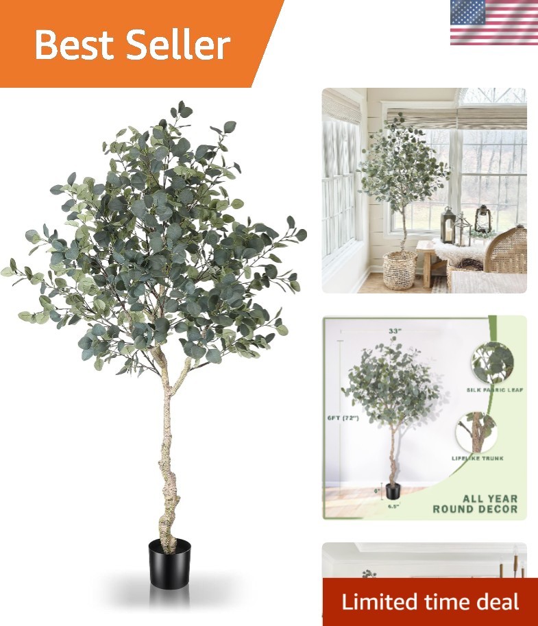 Faux Eucalyptus Tree 6ft with Adjustable Branches – Ideal for Events & Homes
