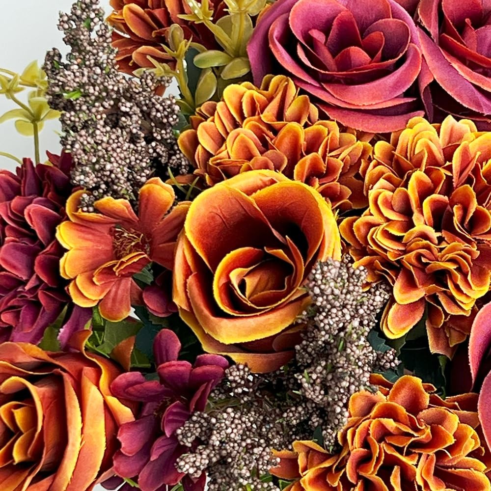 Artificial Fake Mums Flowers for Outdoors Decoration – 13 Inches 3 Bouquet Fa…