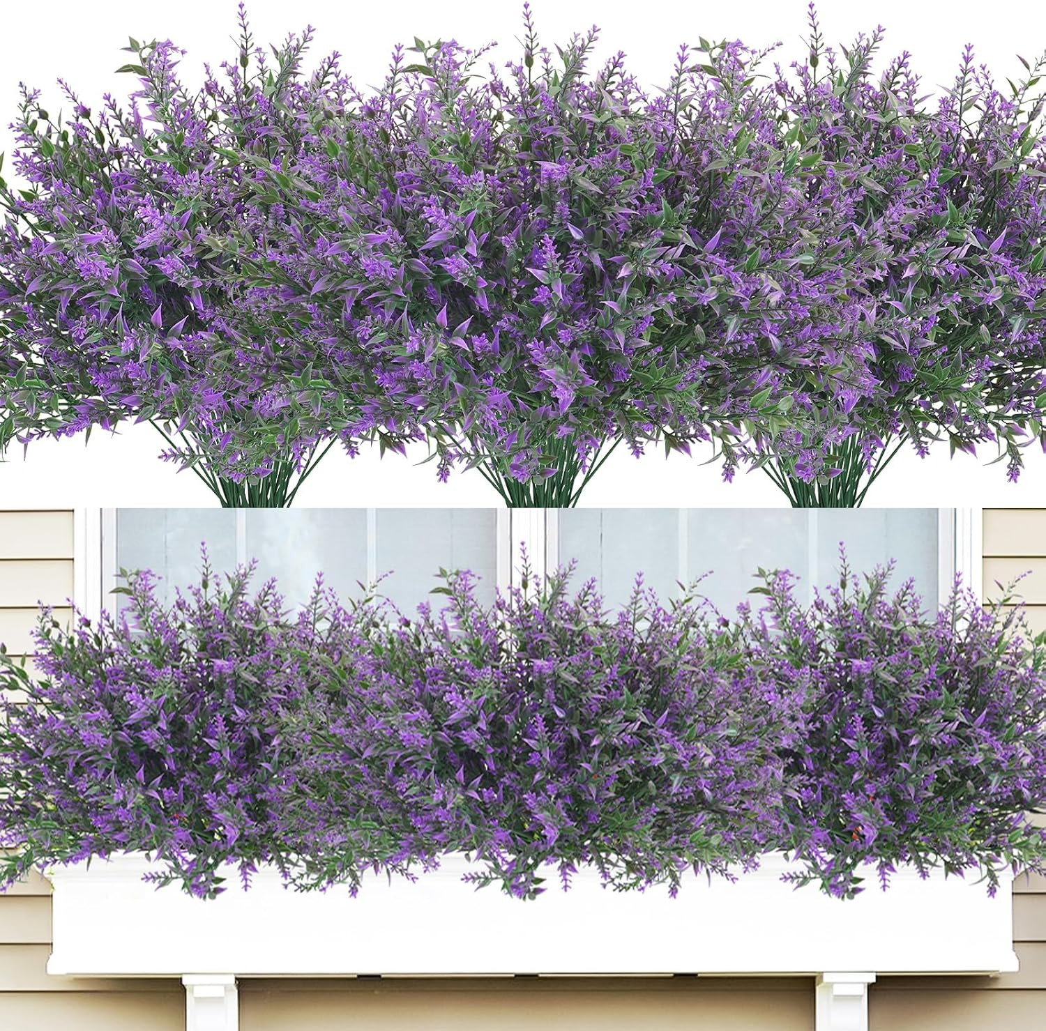 42 Pcs UV Resistant Faux Lavender Flowers for Garden Decor – Purple Plants