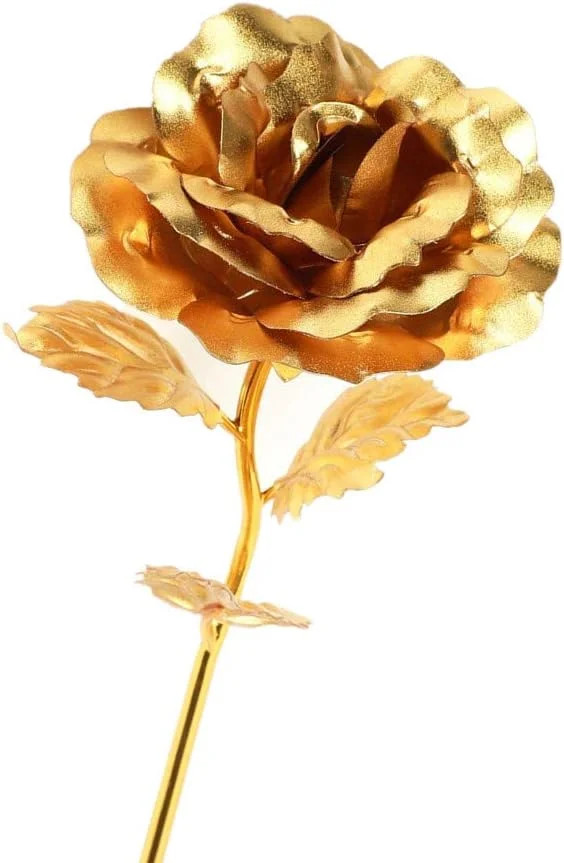 24k Gold Rose with Luxury Gift Box – 10-inch Golden Rose Metal Single Roses a…