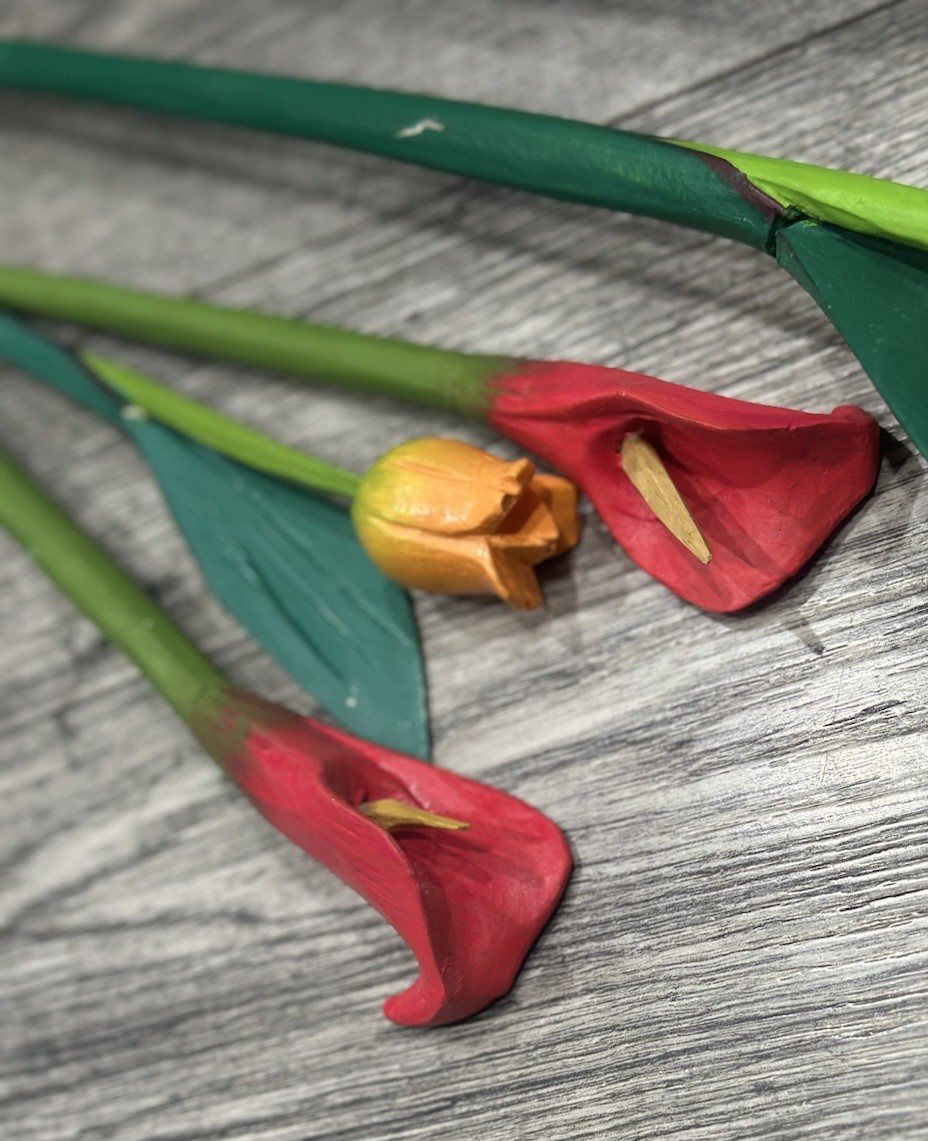 Wood Flowers Long Stem 9”- 31” floral arrangement Rose Tulip Lily Home Decor Lot