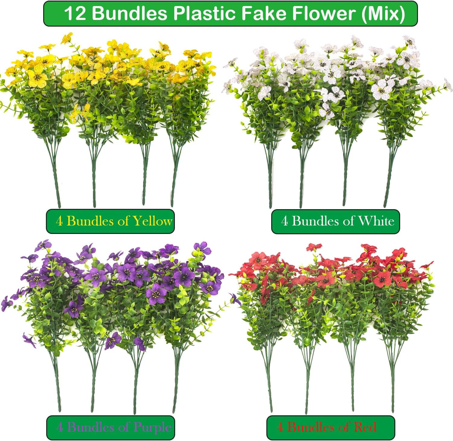 Artificial Fake Plants Flowers for Outdoor Spring Decoration, 16 Bundles Faux Si