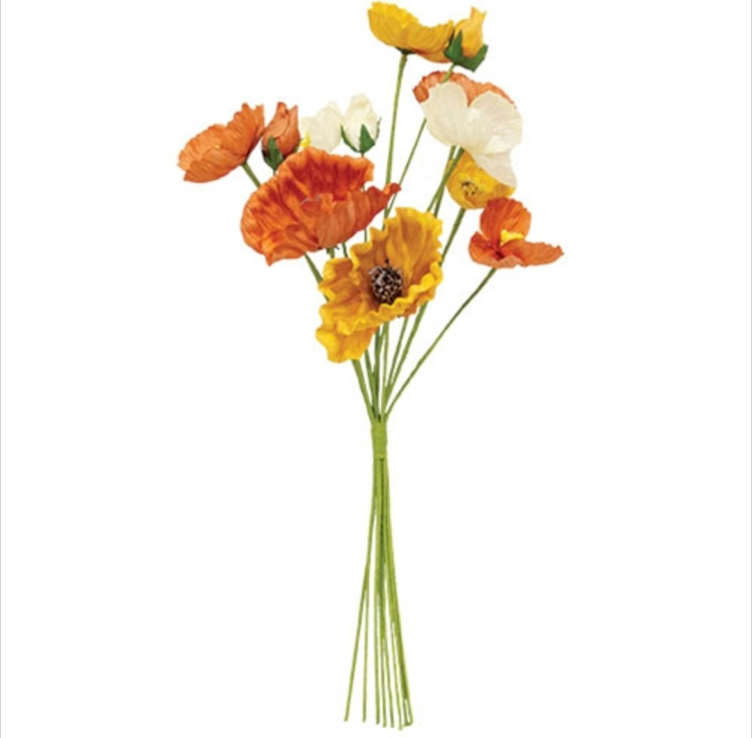 17″ Orange, Cream, & Yellow Poppy Floral Pick