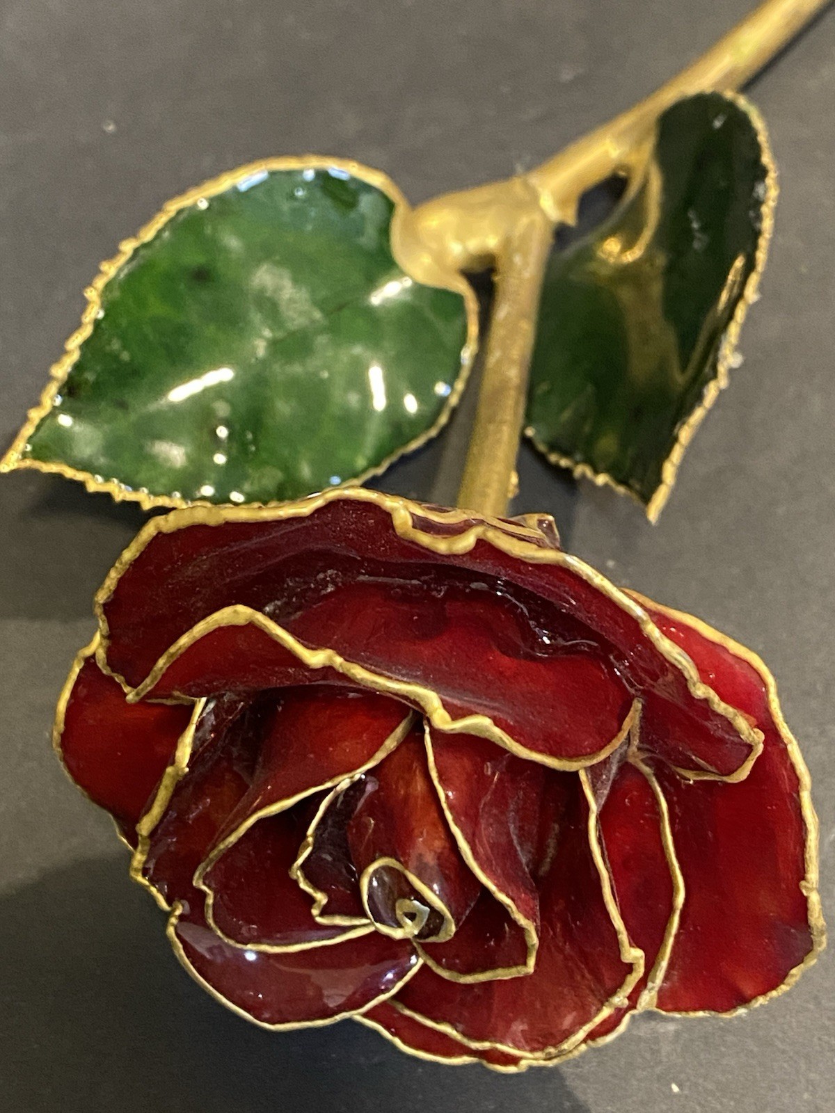 24k Gold Dipped Garnet Colored Lacquer Real Rose Valentine’s Day Holiday Gift